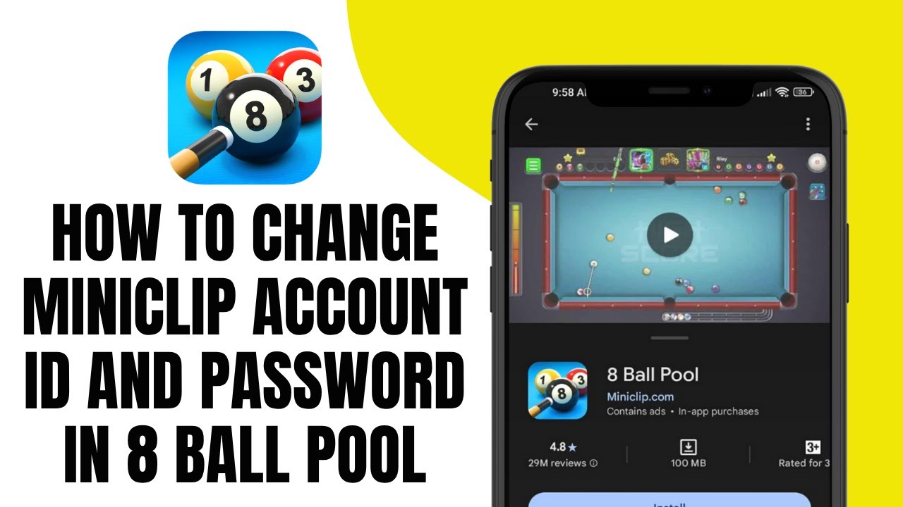 КАК ИЗМЕНИТЬ ИДЕНТИФИКАТОР И ПАРОЛЬ УЧЕТНОЙ ЗАПИСИ MINICLIP В 8 BALL POOL