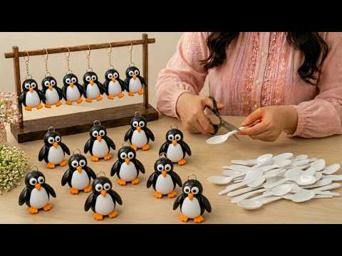 🐧The Most Adorable Mini Penguin Made From Plastic Spoons! 🐧Easy DIY Keychains