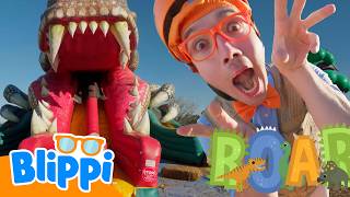 blippi becomes dino explorer drives dinosaur vehicles blippi