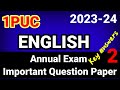 1PUC English Annual Exam Question Paper with key answers / gadag