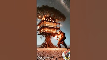 Monkey and his child build a house on a tree and drink sugarcane juice/@Dk-GYAN70#home#ai #monkey