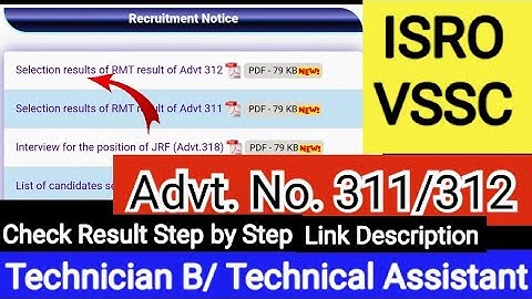 ISRO Result VSSC Official Advt. 311 Advt. 312 Technician B Technical Assistant