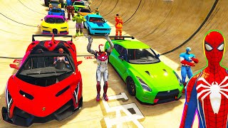 SPIDERMAN CARS Racing Challenge on HILL Rampa ! SUPERHERO HULK Iron Man Goku JEEP Race SUV - GTA 5