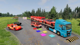 Flatbed Truck Mcqueen  Transportation with Truck   Pothole vs Car #34   BeamNG Drive