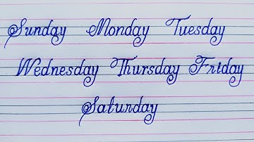 days of the week|| cursive writing in english ||how to write cursive writing||