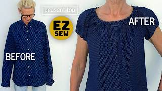 DIY MEN'S SHIRT REFASHION :: EZ Sew :: Turn men's shirt into women's peasant top