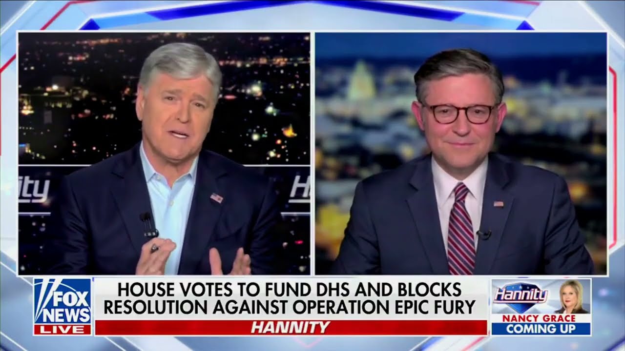 Спикер Джонсон присоединился к Ханнити на телеканале Fox News.