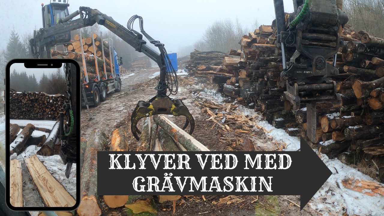 Klyver ved med grävmaskin [Volvo ECR145]