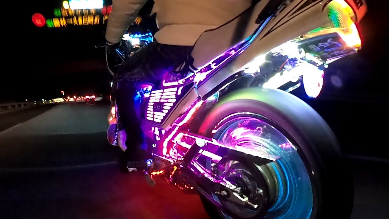 【超爆光!!】イルミネーションCBX走行シーン｢空撮｣【第三グランテラス鉄の掟】オールジャンルバイクMT「2021.3.20」電飾バイクCBX400FストロボLED