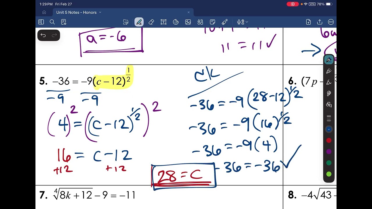 Algebra 2- Unit 5- Lesson 6- Solving Radical Equations Video 1/2
