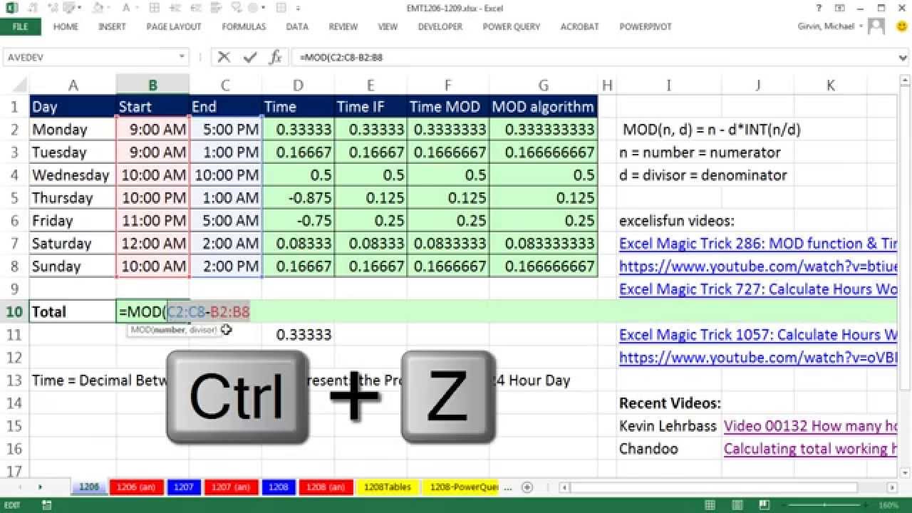 Excel sheet shifts calculations