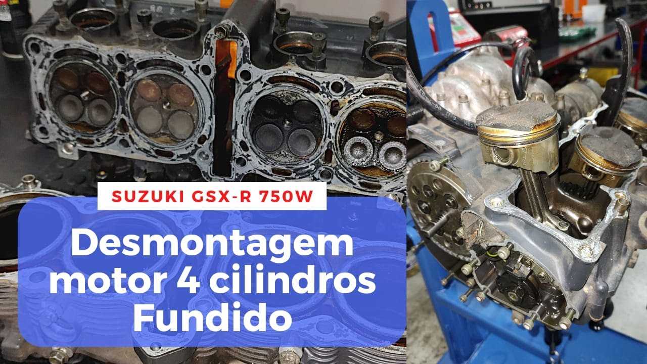 Desmontando motor 4 cilindros da Suzuki GSX-R 750W. Motor fundido! Projeto 2#part.