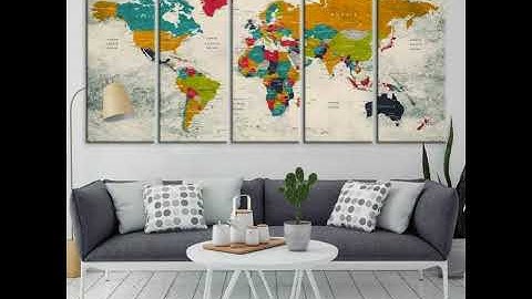 LARGE WALL ART WORLD MAP PUSH PIN CANVAS PRINT- WATERCOLOR WORLD MAP TRAVEL CANVAS PRINT- WALL ART