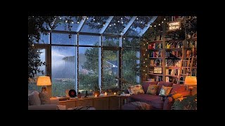 Glass House Home Library Room with Rain and Thunder Sounds Study ASMR LIVE 24 / 7