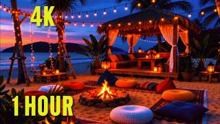 Cozy Beach Ambience: Sunset Beach Bonfire & Ocean Waves (4K ASMR) #Beach Campfire #Sunset Ambience