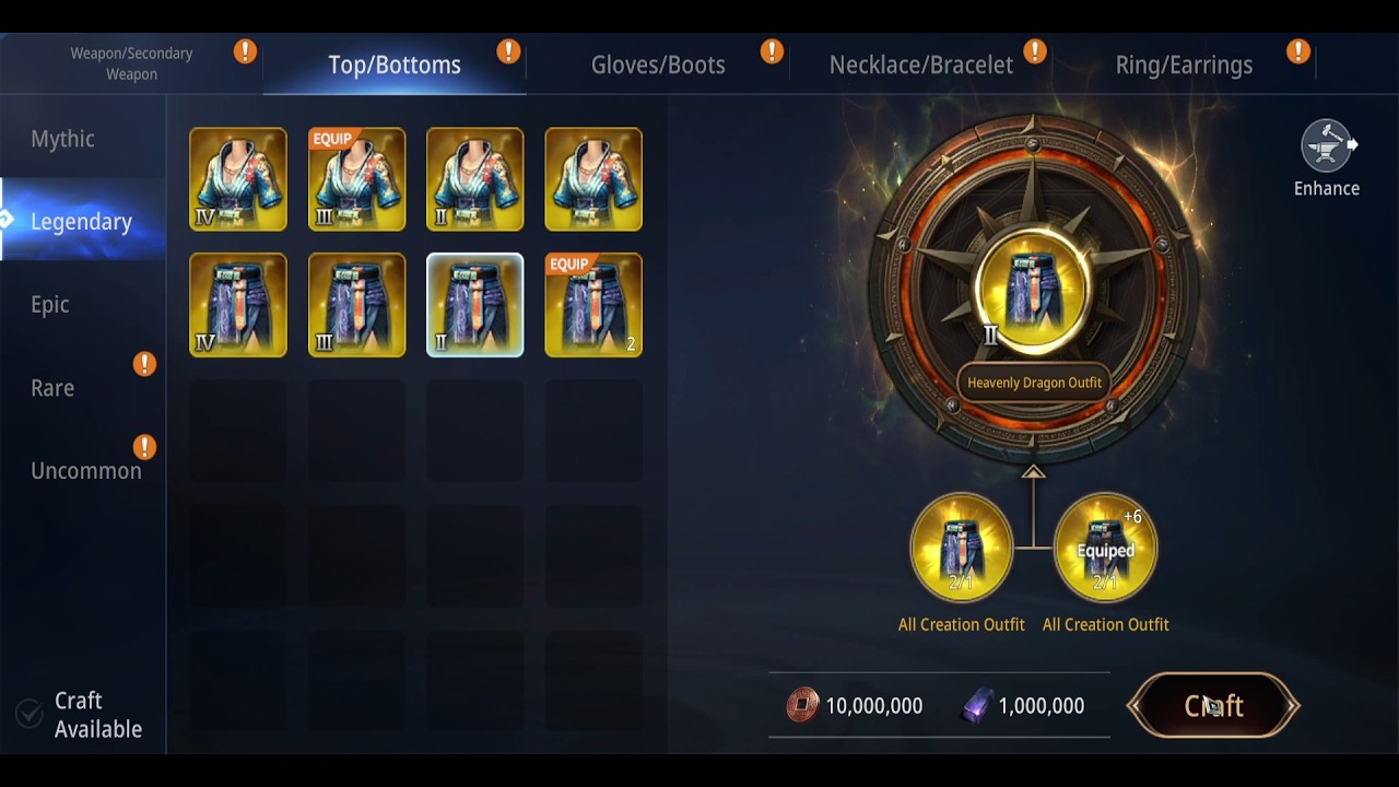 Crafting Tier 2 Legendary Lower Armor