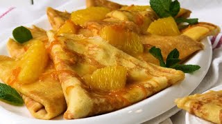 Нежные блинчики креп-сюзетт в апельсиновом соусе🍊 / Delicate crepe suzette pancakes in orange sauce