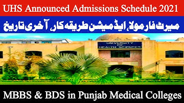 MBBS & BDS Admissions in Medical colleges schedule 2021|UHS Announcement|Merit Formula-Last date