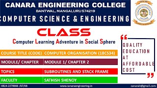 VTU CO (18CS34) COMPUTER ORGANISATION SUBROUTINES AND STACK FRAMES (M1 L13)