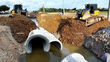 NICELY Project LANDFILL by Expert Skillful Driver Use Dozer Pushing Setup New Huge Sewer Drain Pipe