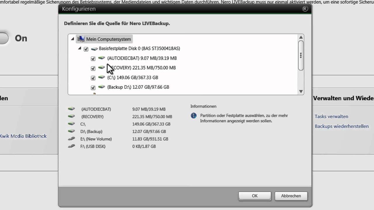 Nero LIVEBackup einrichten mit Nero BackItUp