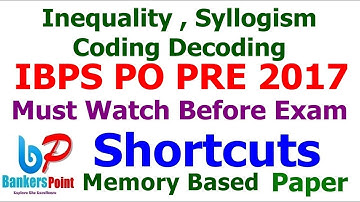 Inequality , Syllogism and Coding Decoding IBPS PO PRE 2017 Reasoning  Memory Based Paper