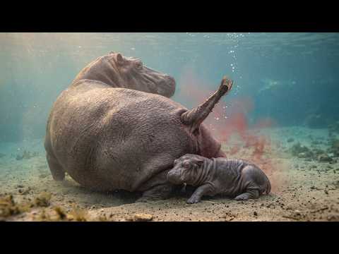 A Mother Hippo Gave Birth Underwater.. Now Her Calf Must Reach the Surface | 4K Wildlife Documentary