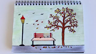 How To Draw An Autumn Scenery 🍂 كيفية رسم منظر الخريف