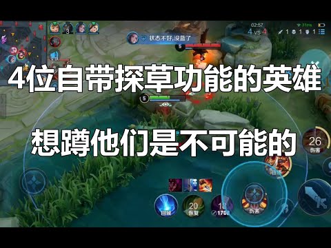 王者荣耀：4位自带探草功能的英雄，想蹲他们是不可能的