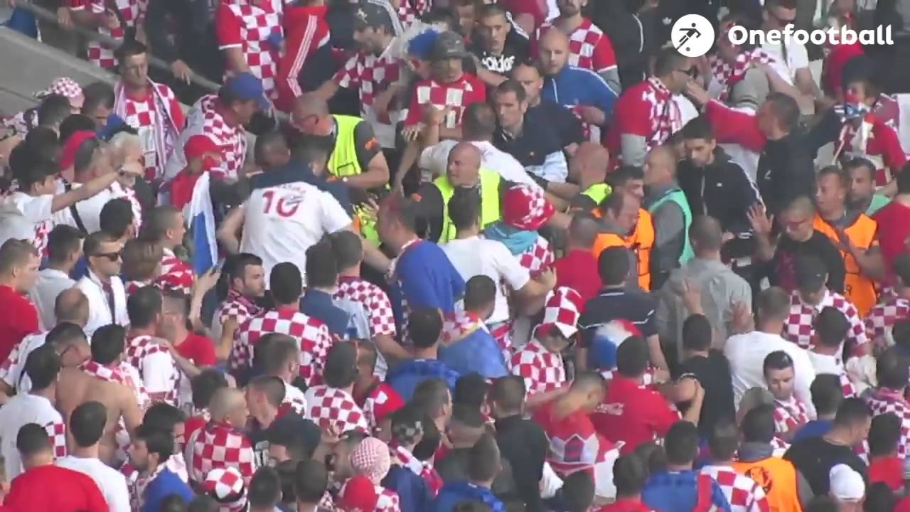 Uefa Euro 16 Croatia Fans Throw Flares And Fight In Stand Youtube