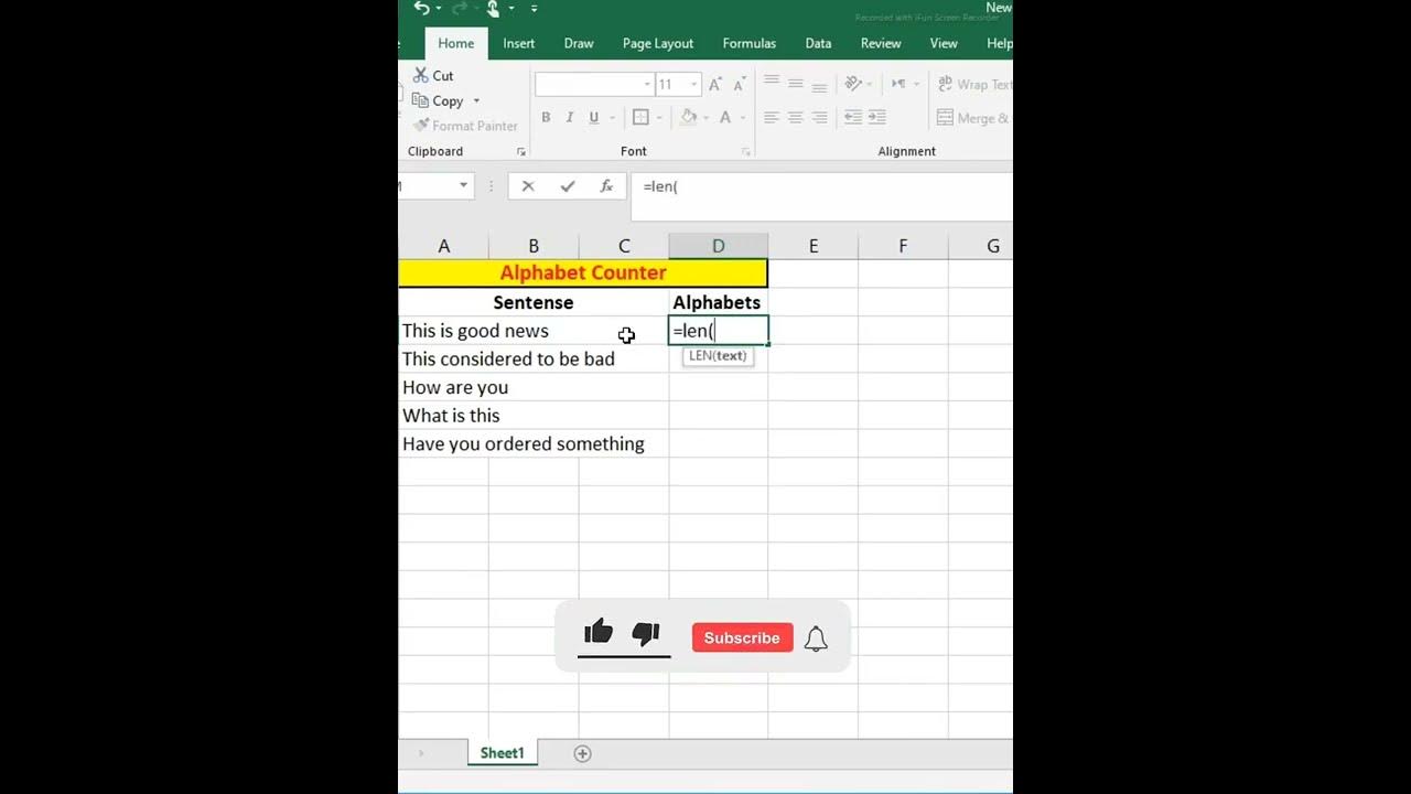 how-to-count-alphabets-in-excel-shorts-tips-trick-youtube