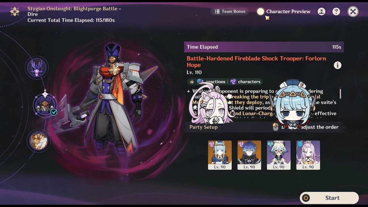 C0R0 Flins with Aino Dire cleared 115sec Stygian Onslaught | Luna 4 |  Genshin Impact 6.3