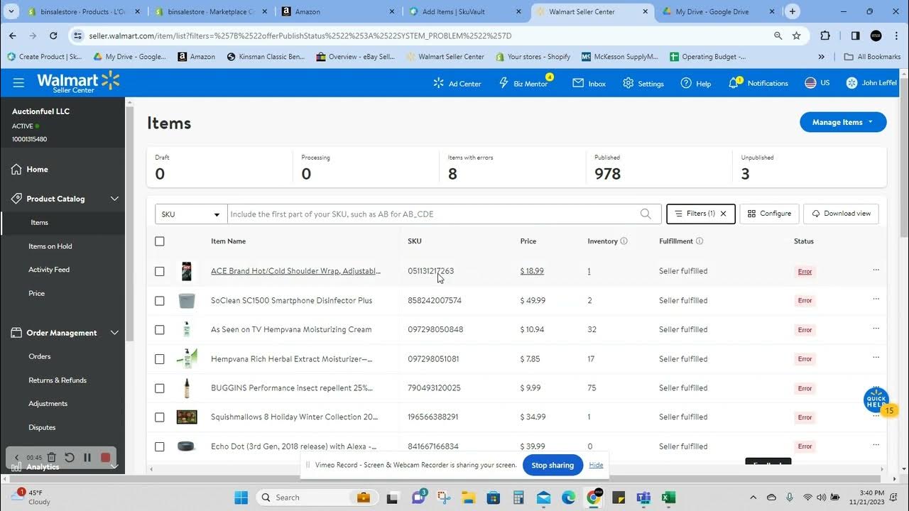 Removing Items with Errors on Walmart YouTube