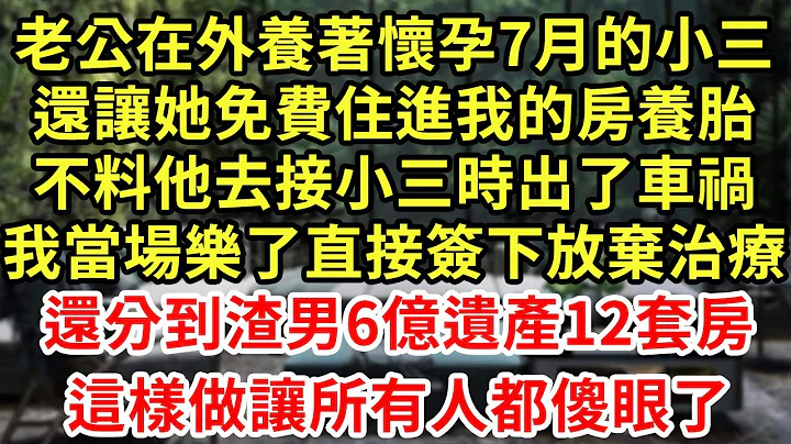 老公在外养著怀孕7月的小三，还让她免费住进我的房养胎，不料他去接小三时出了车祸，我当场乐了直接签下放弃治疗，还分到渣男6亿遗产12套房，这样做让所有人都傻眼#王姐故事说#为人处世#养老#中年#情感故事 - 天天要闻