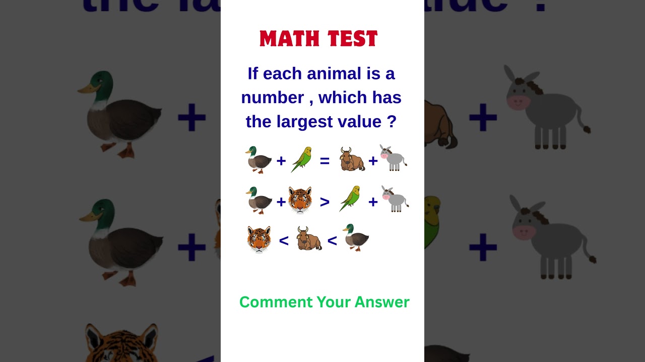 If each animal is number, which has the largest? #ilovemath #mathematics #mathspuzzle #viral