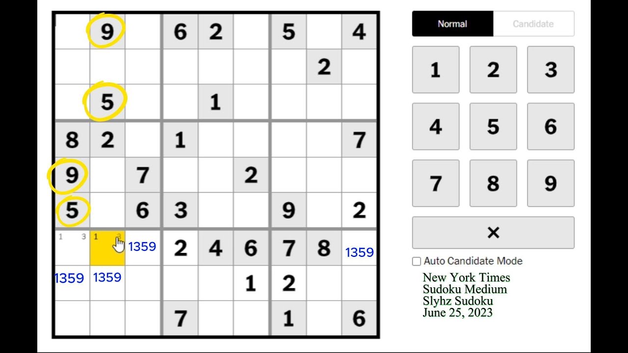 New York Times Sudoku Medium June 25, 2023 YouTube