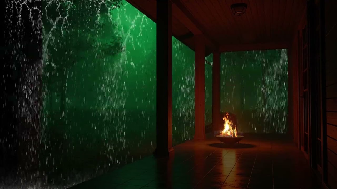 Heavy Rainstorm with Cozy Fireplace Sounds for Deep Calm and Relaxation