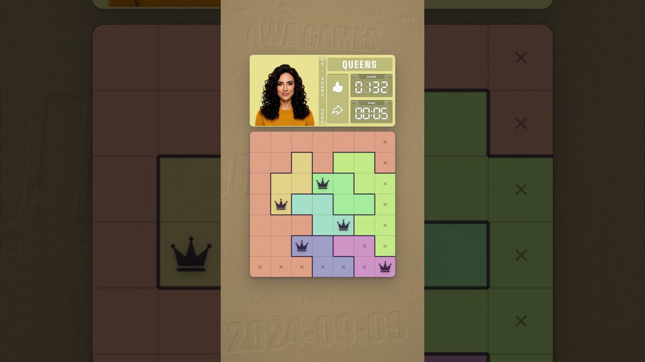 LinkedIn Queens #132 solved board for September 9, 2024, 7x7 grid