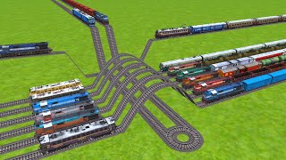 ALL LOCOMOTIVE COUPLING TRAINS CROSSING AT DAIMOND RAILROAD TRACKS ZIG ZAG TRACKS/ train wold5  screenshot 4
