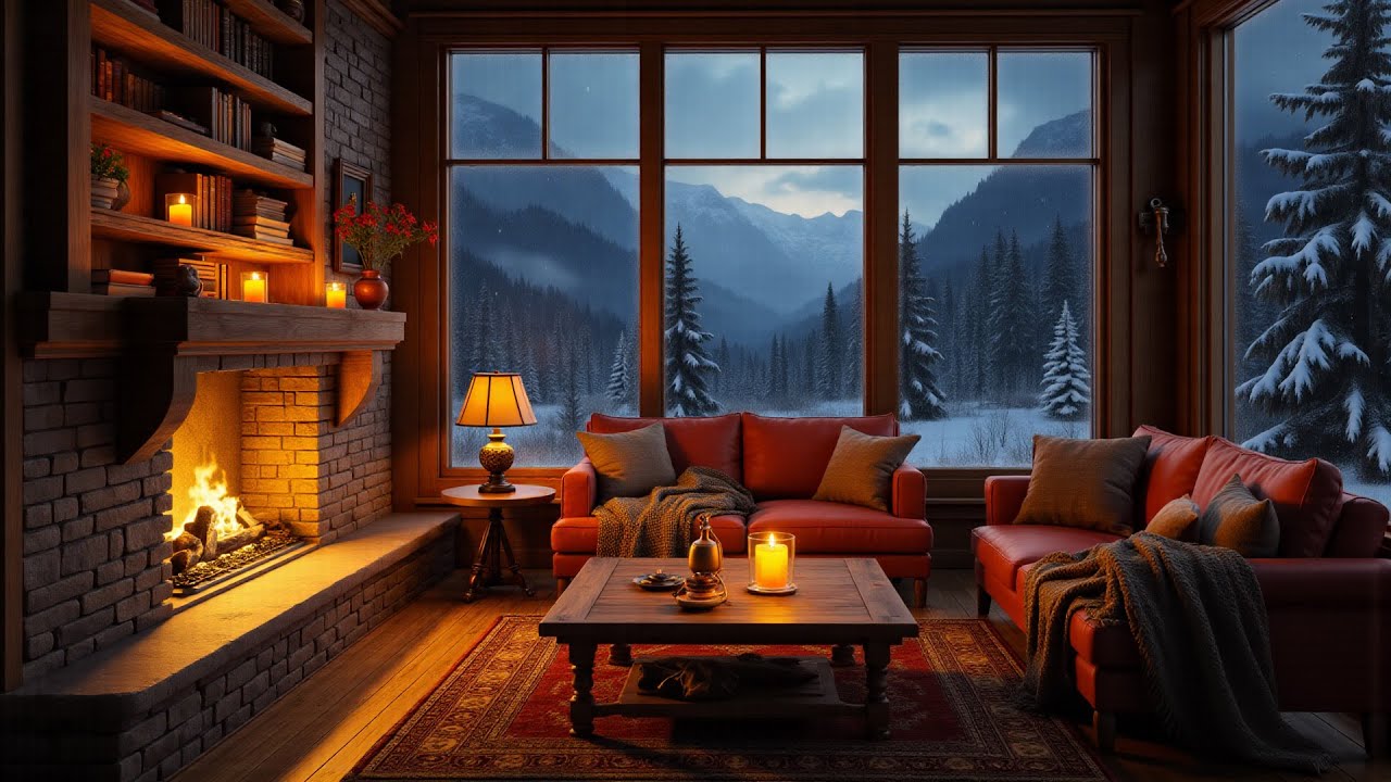 Soothing Piano Music & Fireplace Sounds - Cozy Winter Living Room ...