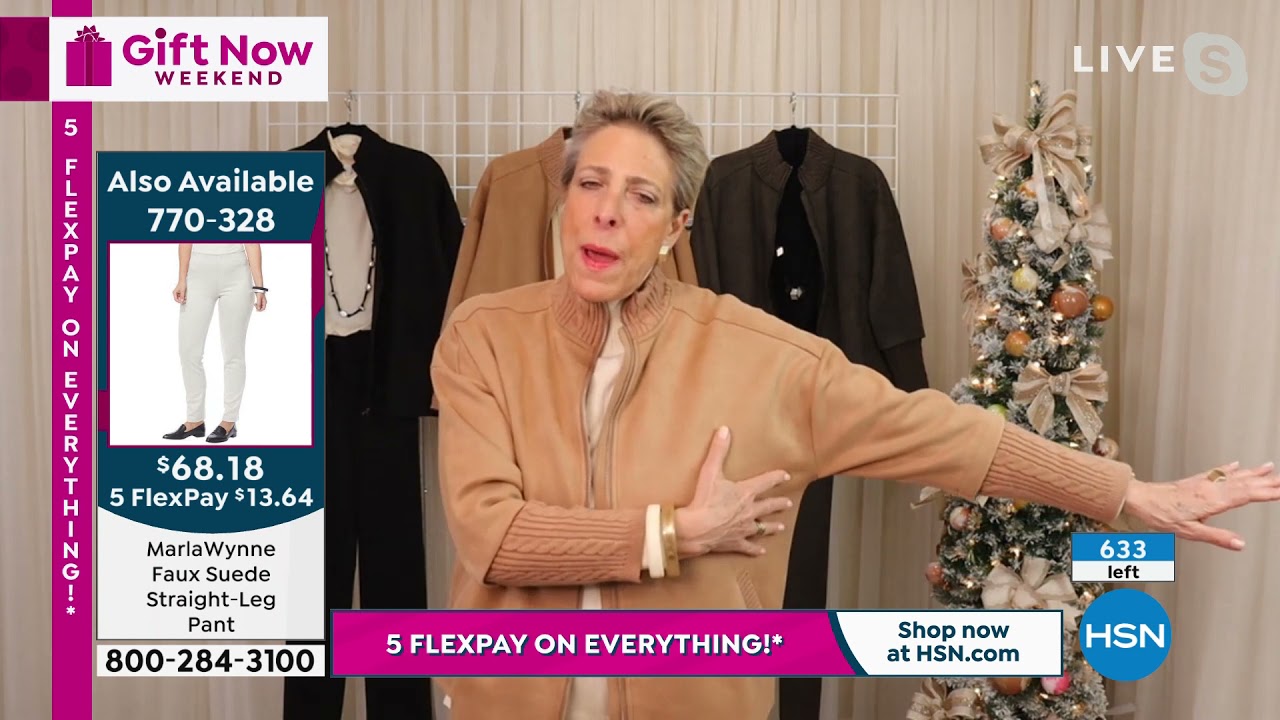 MarlaWynne Faux Suede Bomber Jacket with Sweater Knit Tr...