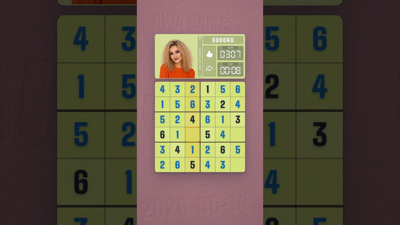 LinkedIn Mini Sudoku #307 solved board for June 14, 2026, 6x6 grid