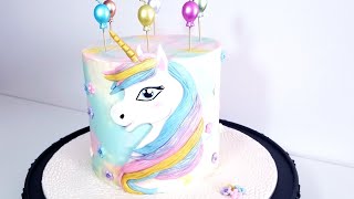 unicorn cake كيك اليونيكورن او حصان وحيد القرن و طريقة نقل رسم كرتوني على عجين السكر