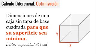 SUPERFICIE MÍNIMA DE UNA CAJA CONOCIENDO LA CAPACIDAD. Optimización. Cálculo Diferencial