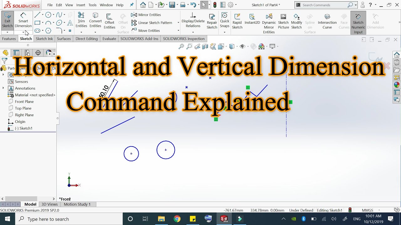Horizontal and vertical dimension Solidworks in Urdu / Hindi | Tutorial ...