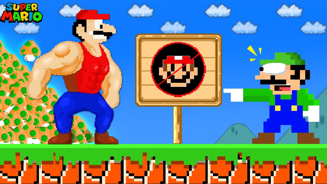Super Mario Bros., but STRONGEST Mario Is Forbidden to Collecst 1-UP Mushroom