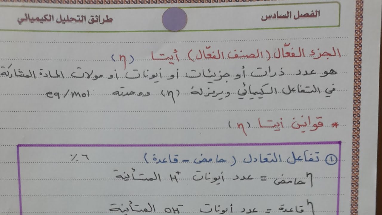 الكيمياء السادس / قوانين ايتا/ المحاضرة 3 /الفصل السادس/ الكيمياء التحليليه