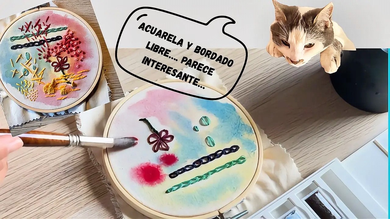 Experimento con acuarela y bordado libre 1