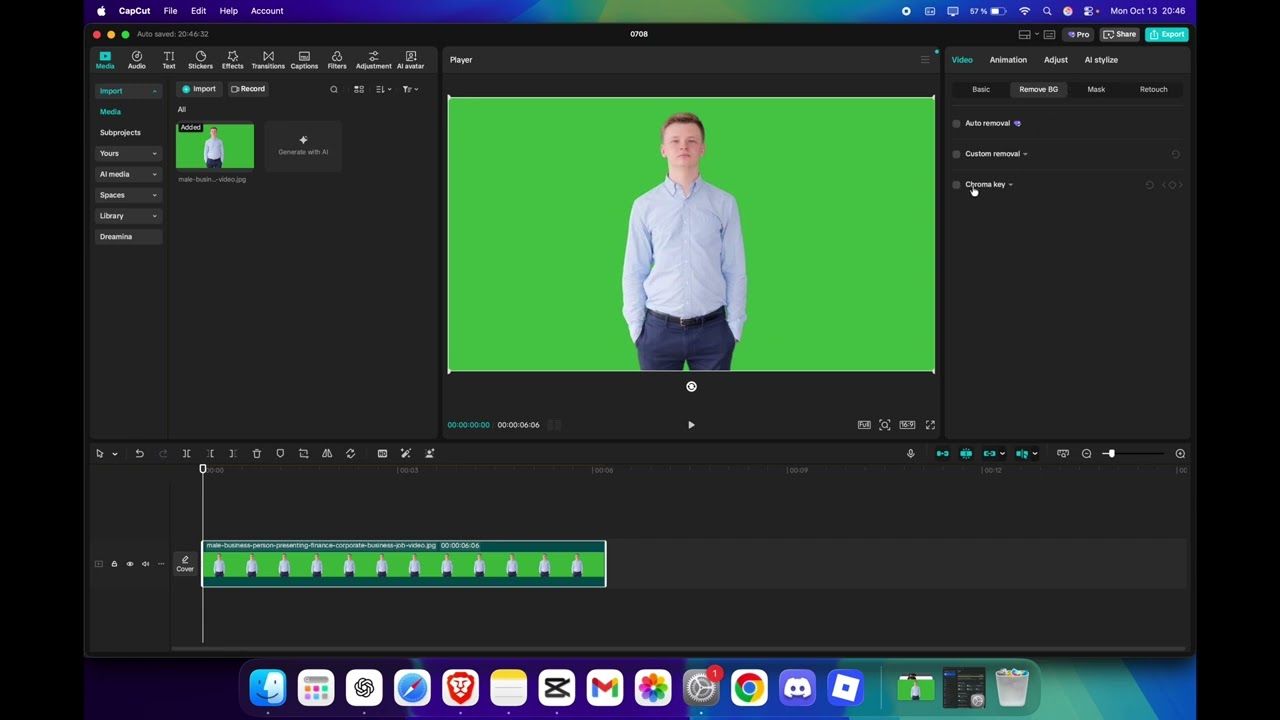 Как убрать зеленый экран в Capcut на Mac