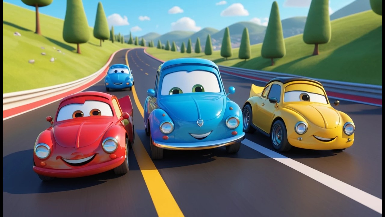 Three Little Cars Race Race Race | Fast & Fun Transportation Songs for ...